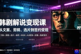 抖音270W粉丝博主亲授韩剧解说课：文案×剪辑×选片×版权×BGM×AU配音×封面×独家签约，零基础到变现