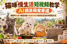 猫咪慢生活短视频教学，AI搞笑萌宠赛道，视频号分成 精选独家 伙伴计划 商单收徒等多种变现方式
