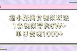 缩小版美食视频玩法，1条视频带货6W ，单日变现1k