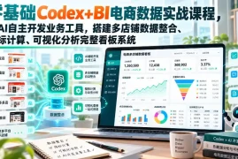 零基础Codex BI电商数据实战课程，用AI自主开发业务工具，搭建多店铺数据整合、指标计算、可视化分析完整看板系统