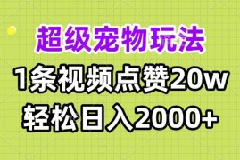 （13578期）超级宠物视频玩法，1条视频点赞20w，轻松日入2000 