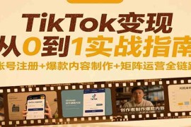TikTok变现从0到1实战指南：账号注册 爆款内容制作 矩阵运营全链路