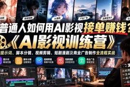 普通人如何用AI影视接单赚钱？《AI影视训练营》教你提示词、脚本分镜、视频剪辑、短剧漫剧及商业广告制作全流程实战