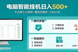 全自动电脑挂机，支持多挂多赚，上班族学生党都能做，小白也能日入500 副业