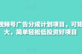 最新视频号广告分成计划项目，可矩阵放大，简单轻松低投资好项目