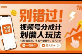 别错过！视频号分成计划懒人玩法，10秒出视频，手机一键操作，日入1k  【揭秘】