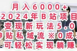月入6000 ，2024年B站项目变现新玩法5.0，神贴私域流0成本，可轻松实现躺赚