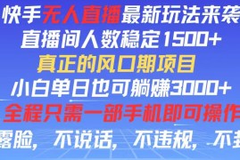 （11792期）快手无人直播全新玩法，直播间人数稳定1500 ，小白单日也可躺赚3000 ，…