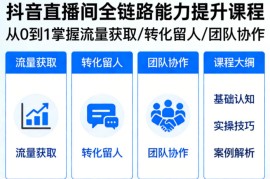 抖音直播间浓缩版视频课程，从0到1掌握直播间流量获取、转化留人、团队协作的全链路能力