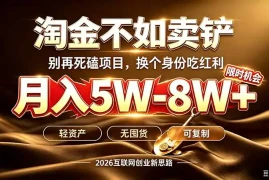 别再傻乎乎埋头跑项目！互联网真正赚钱逻辑：做卖铲人，拒绝当韭菜，逆风翻盘月入5-8W 