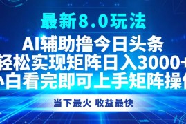 （12875期）今日头条最新8.0玩法，轻松矩阵日入3000 