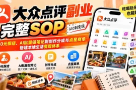【无水印】大众点评副业完整SOP：从0元探店、AI批量做笔记到创作分成与点星商单，搭建本地生活变现体系