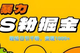 单人单机日引千粉，变现1k ，S粉流量掘金计划攻略【揭秘】