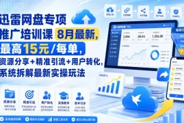 迅雷网盘专项推广培训课9月最新，最高15米/每单，资源分享 精准引流 用户转化，系统拆解最新实操玩法(更新0915)