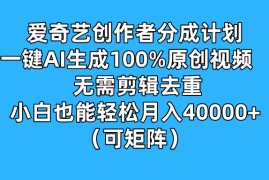 爱奇艺创作者分成计划，一键AI生成100%原创视频，无需剪辑、去重，小白也能轻松月入40000  （可矩阵）