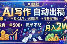 AI写作自动出稿，教育一单500 ，派单不愁，月入2W