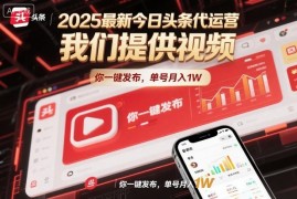 2025最新今日头条代运营，我们提供视频，你一键发布，单号月入1W【揭秘】