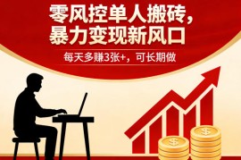零风控单人搬砖，暴力变现新风口，每天多賺3张 ，可长期做【揭秘】