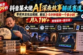 外面卖699抖音某大佬AI深夜故事解说赛道-更新：0成本豆包出视频 解说3-5分钟视频一个多小时，月入1W 附智能体 提示词