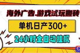 海外广告视频挂机，小游戏试玩搬砖，单机日产300 ，脚本24小时全自动挂机