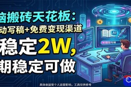 电脑搬砖天花板：AI自动写稿 免费变现渠道，月稳定2W，长期稳定可做