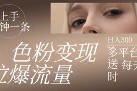 色粉变现，拉爆流量,简单上手几分钟一条视频，多平台发送每天一小时，日入300 