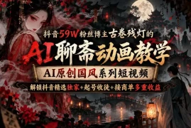 抖音59W粉丝博主古卷残灯的AI聊斋动画教学，AI原创国风系列短视频，解锁抖音精选独家 起号收徒 接商单多重收益