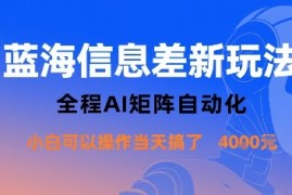 蓝海信息差新玩法，全程AI矩阵自动化小白可以操作当天搞了1k 