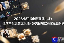 2026小红书电商直播小课，低成本投流截流玩法，多类目爆款商家经验完整拆解教学