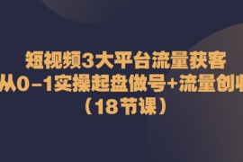 短视频3大平台流量获客：从0-1实操起盘做号 流量创收（18节课）
