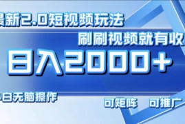 （12011期）最新短视频2.0玩法，刷刷视频就有收益.小白无脑操作，日入2000 