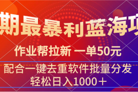 暑期最暴利蓝海项目，轻松上手，一单50元，轻松日入1000＋，配合一键去重软件批量分发