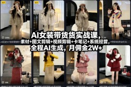 AI女装带货实战课，起号 素材 图文剪辑 视频剪辑 卡笔记 系统经营，全程AI生成，月佣金2W （完结）