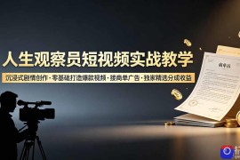 人生观察员短视频实战教学，沉浸式剧情创作，零基础打造爆款视频，接商单广告，独家精选分成收益