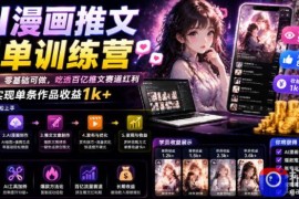 AI漫画推文爆单训练营，一台电脑，零基础可做，吃透百亿推文赛道红利，实现单条作品收益1k 