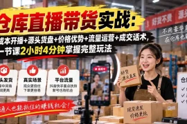 仓库直播带货实战：低成本开播 源头货盘 价格优势 流量运营 成交话术，一节课2小时4分钟掌握完整玩法