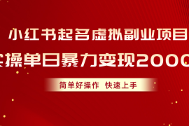（10856期）小红书起名虚拟副业项目，实操单日暴力变现2000 ，简单好操作，快速上手