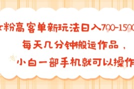 女粉高客单新玩法日入7张，每天几分钟搬运作品，小白一部手机就可以操作