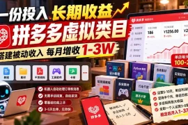 一份投入长期收益，拼多多虚拟类目，搭建被动收入每月增收 1-3W