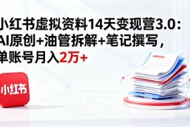 （16273期）小红书虚拟资料14天变现营3.0：AI原创 油管拆解 笔记撰写，单账号月入2万 