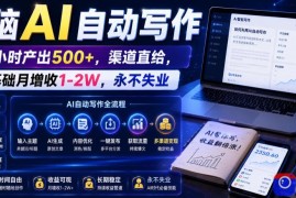 电脑AI自动写作，一小时产出500 ，渠道直给，0基础月增收1-2W，永不失业【揭秘】