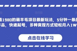 价值 1980 的薅羊毛项目，最新玩法，5 分钟一条原创作品，快速起号，多种变现方式轻松月入 1W 