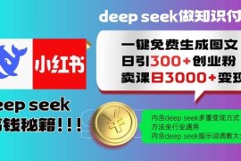 Deepseek一键免费生成小红书图文日引300 创业粉，日变现多张教程，方法全行业通用！