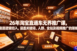26年淘宝直通车无界推广课，从底层逻辑切入，涵盖关键词、人群、全站及视频推广的策略选择