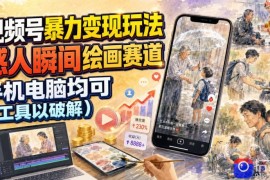 视频号暴力变现玩法，感人瞬间绘画赛道，手机电脑均可