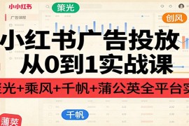 小红书广告投放从0到1实战课：聚光 乘风 千帆 蒲公英全平台实操