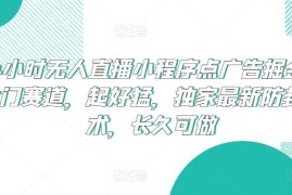 24小时无人直播小程序点广告掘金，冷门赛道，起好猛，独家最新防封技术，长久可做【揭秘】