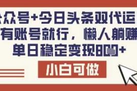 公众号 今日头条双代运营，有账号就行，单日稳定变现8张【揭秘】