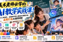 美术老师必学的AI教学实战课！从AI工具操作、动画制作到儿童美术课程开发，4周打造AI美育课堂