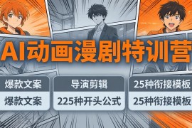 AI动画漫剧特训营：爆款文案 导演剪辑：225种开头公式 25种衔接模板，两小时剪电影级大片